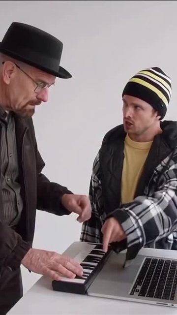 Alors on Danse Breaking Bad edit thumbnail, two men at a keyboard in a white studio